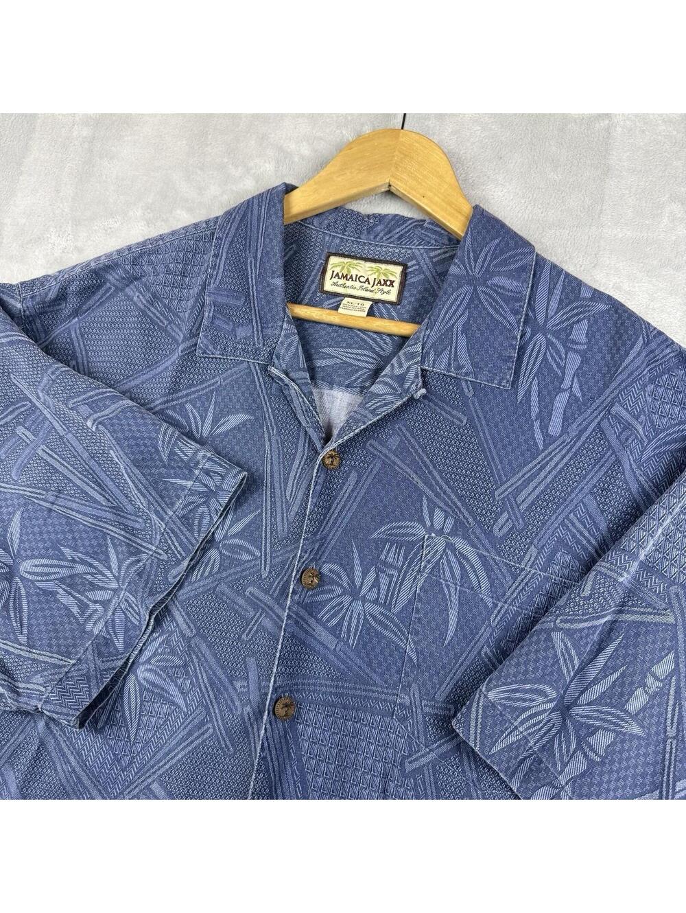 Jamaica Jaxx 100% Silk Hawaiian Shirt Denim Blue Bamboo Camp Shirt MenXL Summer